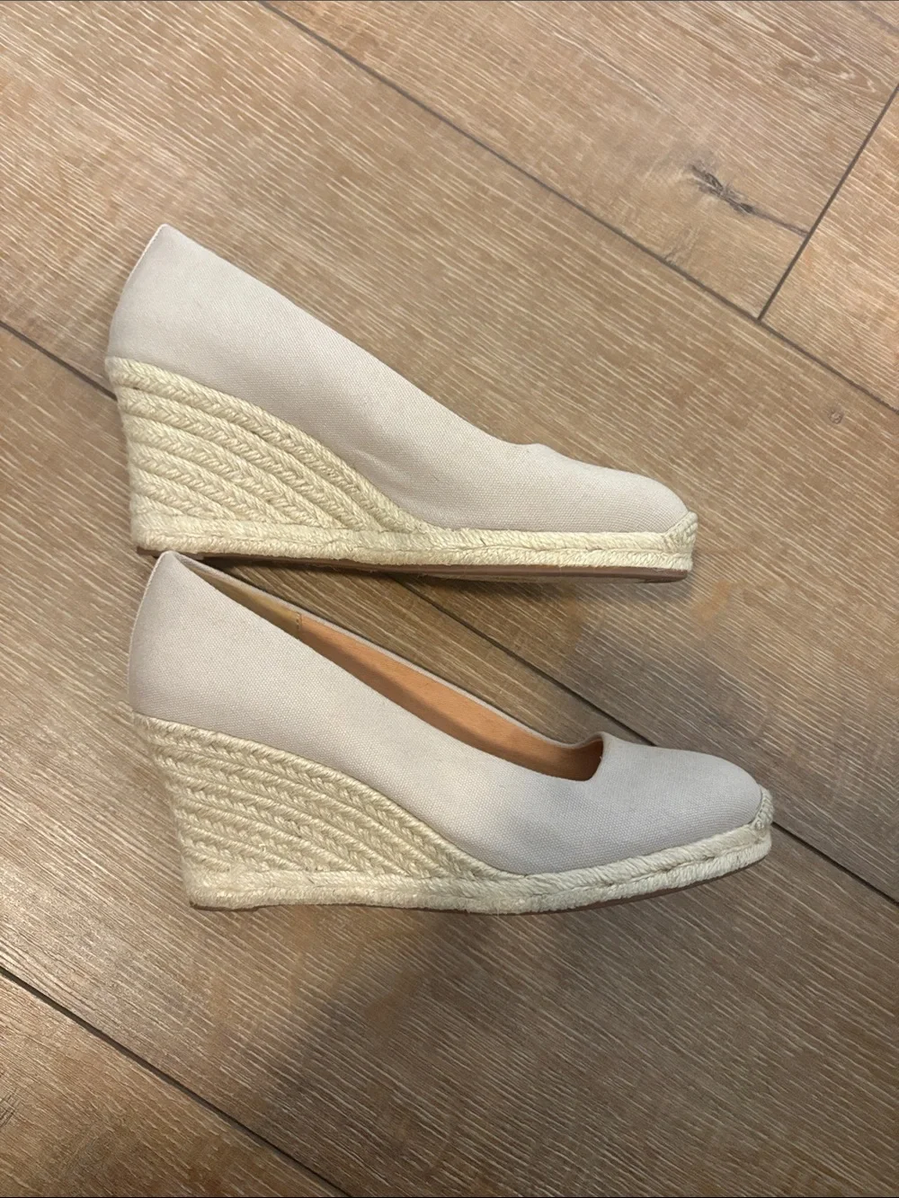 J. Crew Light Beige Canvas Espadrille Wedges